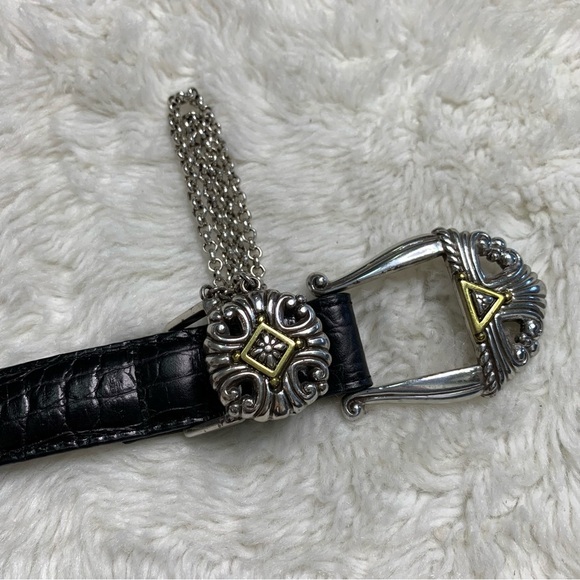 Brighton Women’s Black Leather Western Boho Belt Silver Filigree Buckle Size 34 main image 6
